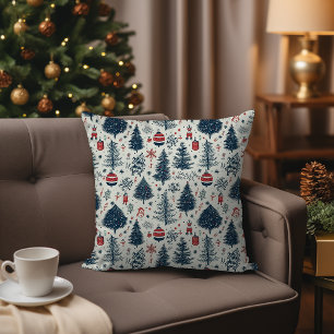 Coussin Rouge Blanc et Bleu Noël Maison de vacances Hygat