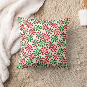 Coussin Rouge blanc et vert Peppermenthe Candy Swirl