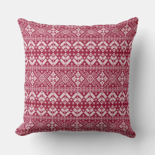 Coussin Rouge & Blanc Flocon de neige & Floral Fair Isle N