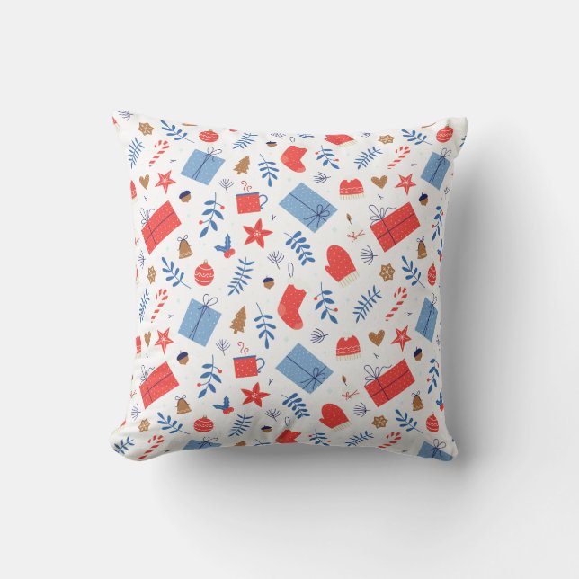 Coussin Rouge Blanc Gants de Noël Sucre de canne Baubles (Recto)
