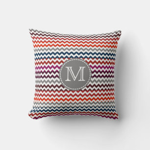 Coussin Rouge blanc gris Chevron Zigzag Monogramme