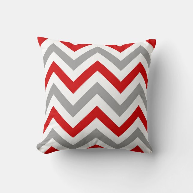 Coussin Rouge, Blanc, Gris foncé Grand motif Chevron ZigZa (Recto)