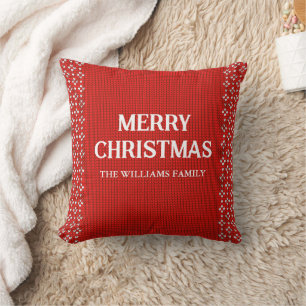 Coussin Rouge Blanc Noël Tissé Scandinave Joyeux Noël