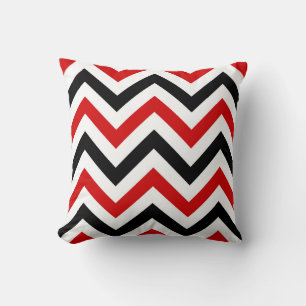 Coussin Rouge, Blanc, Noir Grand motif chevron zigzag