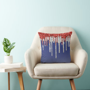 Coussin Rouge Blanc Paillettes Patriotiques Goutte Bleu