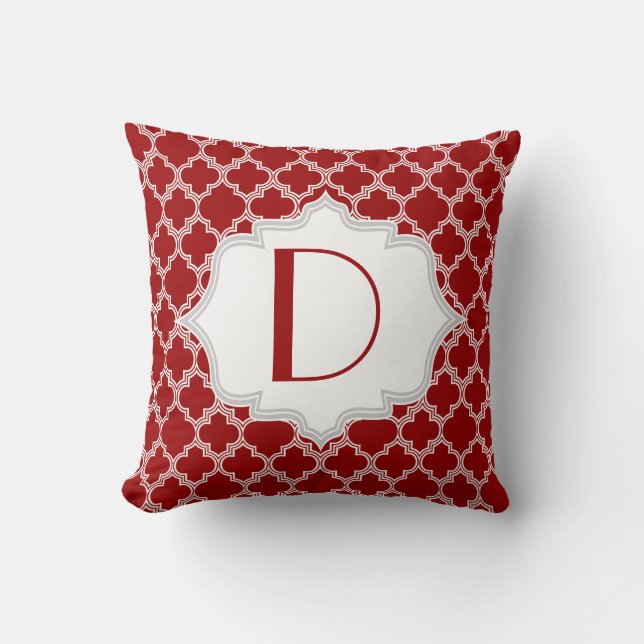 Coussin Rouge, blanc quatrefoil motif marocain lancer (Recto)