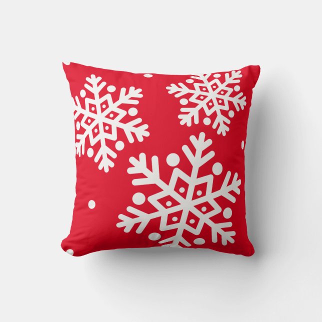 Coussin Rouge blanc Snowflake moderne classique (Recto)