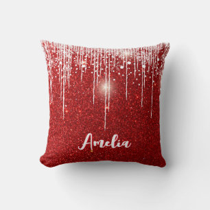 Coussin Rouge Blanc Snowy Drift Flocon de neige Nom person