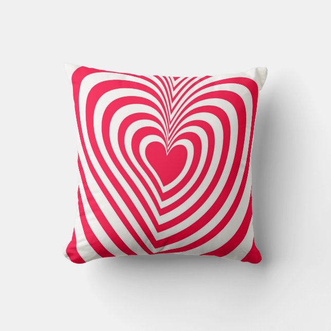 Coussin Rouge Blanc Trippy Hypnotique Motif d'amour du coe (Recto)