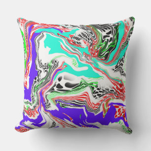 Coussin Rouge, Blanc, Vert citron vert, Bleu et Noir Abstr