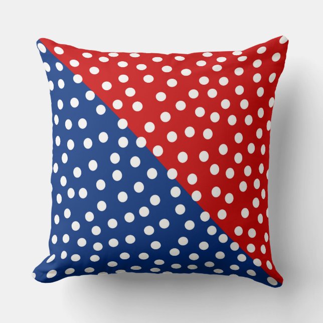 COUSSIN ROUGE & BLEU AVEC POIS BLANCS (Recto)
