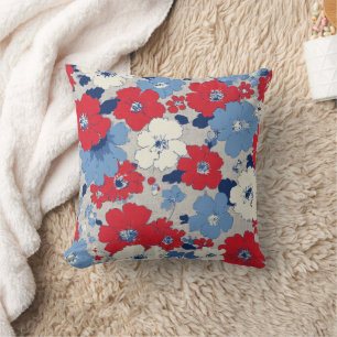 Coussin Rouge Bleu Blanc Floral Patriotique (12)