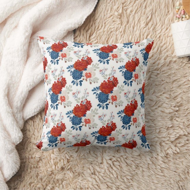 Coussin Rouge Bleu Blanc Floral Patriotique (4) (Couverture)