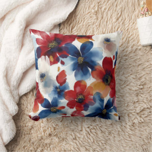 Coussin Rouge Bleu Blanc Floral Patriotique (5)