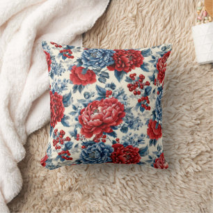 Coussin Rouge Bleu Blanc Floral Patriotique (7)