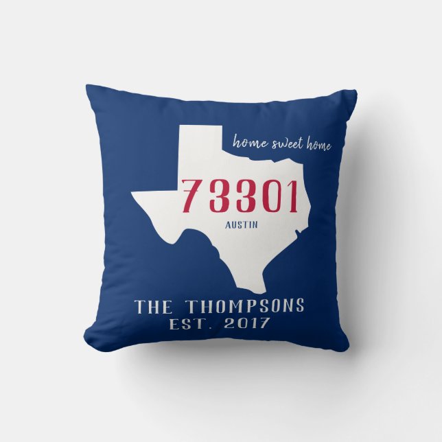 Coussin Rouge bleu de ville du Texas de code postal de (Recto)