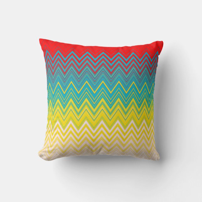 Coussin Rouge bleu Jaune Chic Motif unique Zigzag (Recto)