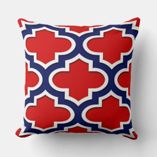 Coussin Rouge, Bleu Marine, Blanc Grand Quatrefoil Marocai
