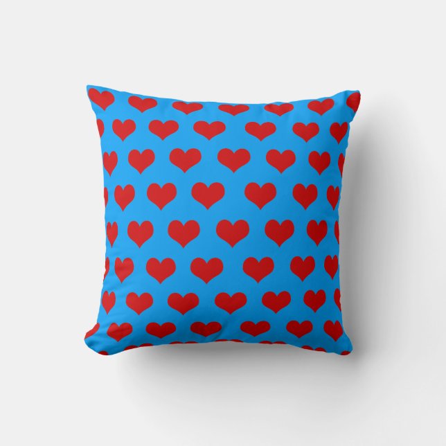 Coussin Rouge Bleu Mignon Cosy Moderne Romantique Chic Cœu (Recto)