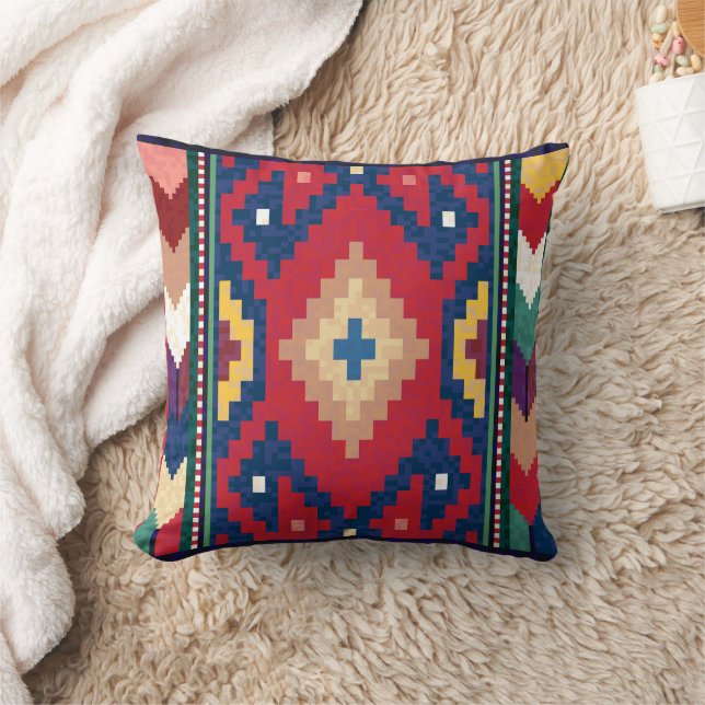 Coussin Rouge Bleu Vert Jaune Blanc Oriental Kilim Rug (Couverture)