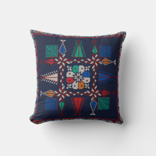 Coussin Rouge, Bleu, Vert, Motif tatreez orange