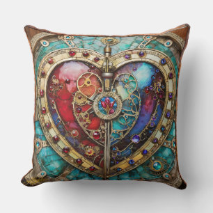 Coussin Rouge & Bleu Vitrail Heart Steampunk Series