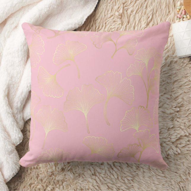 Coussin Rouge Botanique Ginkgo Doré Motif Naturel (Couverture)