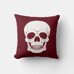 Coussin Rouge Bourgogne avec crâne blanc Éffrayant Hallowe