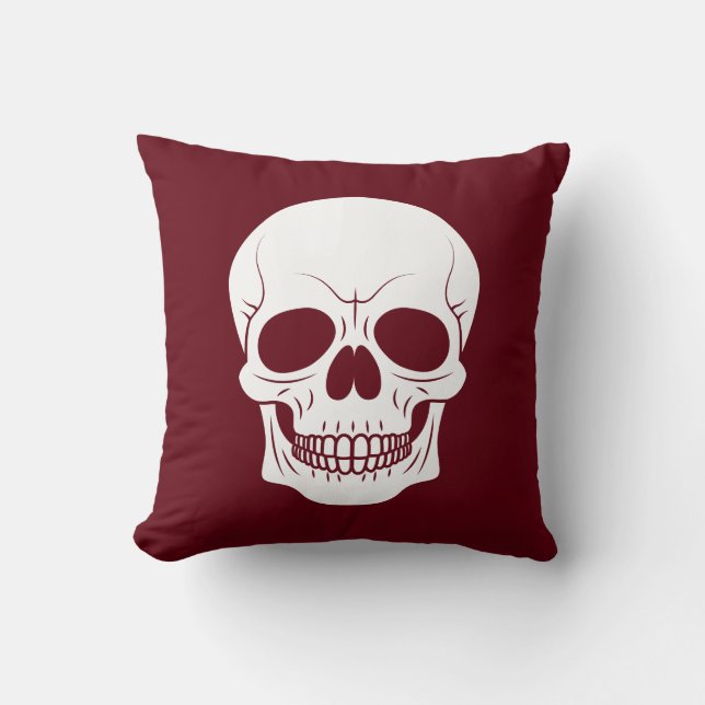 Coussin Rouge Bourgogne Avec Crâne Blanc Halloween Effraya (Recto)