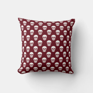 Coussin Rouge Bourgogne avec crâne blanc Motif Halloween