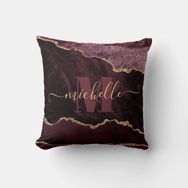 Coussin Rouge Bourgogne & Or Marbre de Fausse Agate Brilla (Recto)