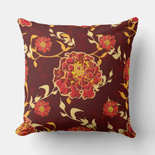 Coussin Rouge Bourgogne Orange Floral Impression Jeu d'ore