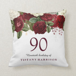 Coussin Rouge Bourgogne Rose blanche 90e anniversaire Cade