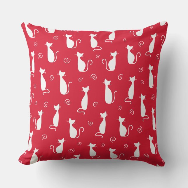 COUSSIN ROUGE BRILLANT AVEC SILHOUETTES EN CHAT BLANC (Recto)