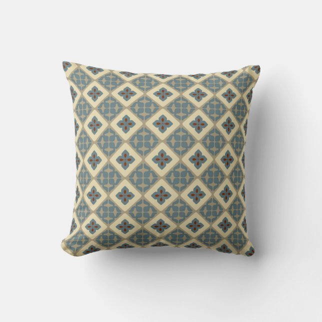 Coussin Rouge bronzage bleu de motif floral marocain de (Recto)
