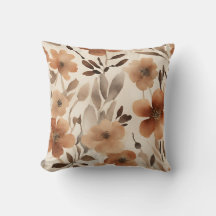 Rouge Brûlé Rouille Brun Beige Floral Aquarelle