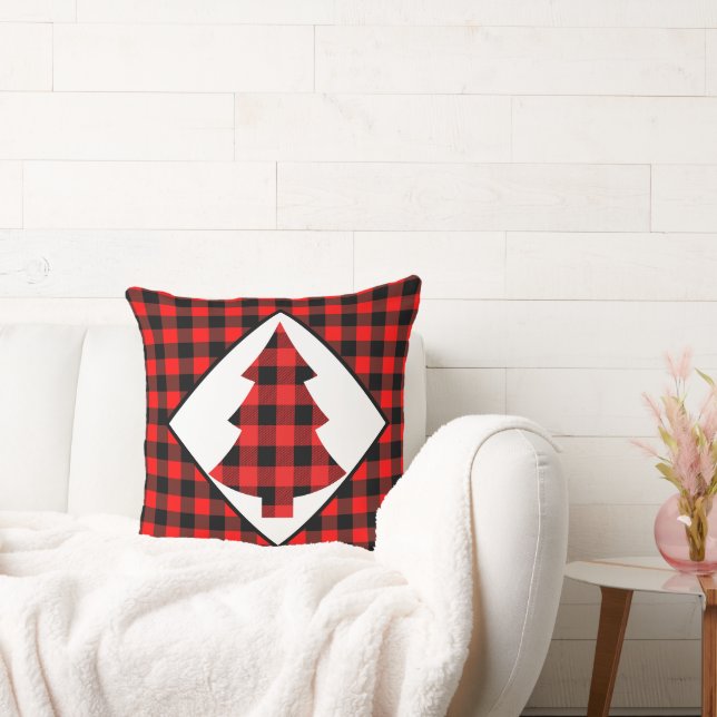 Coussin Rouge Buffalo Plaid Cabane Noël (Canapé)