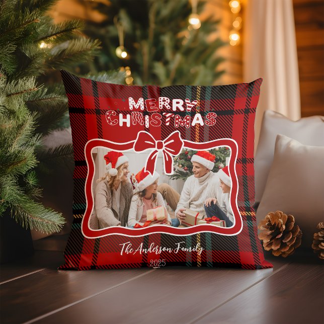 Coussin Rouge Carreaux Rétro Noël Fantaisiste  (Créateur téléchargé)
