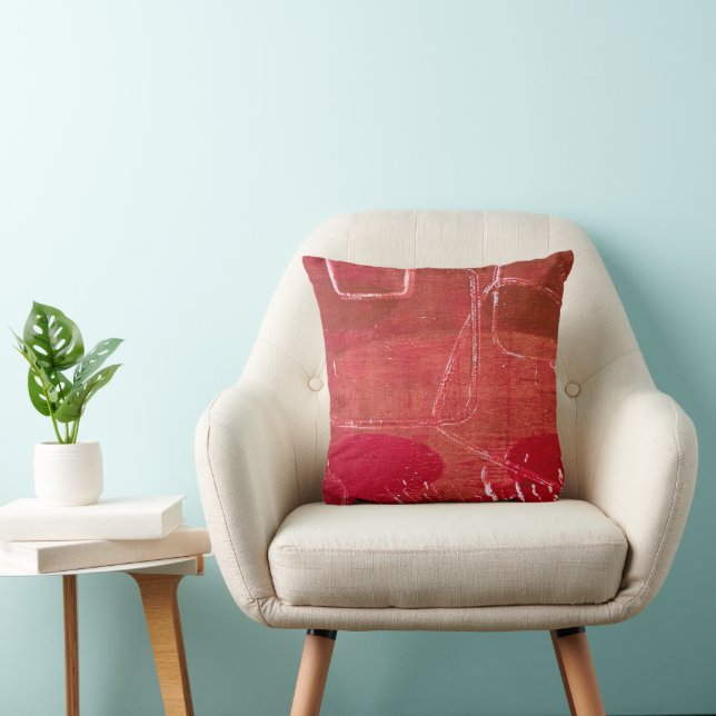 Coussin Rouge Carrés Rétro Moderne, Une Impression Gel Abs (Chaise)