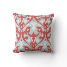 Coussin rouge chic moderne d'ikat de turquoise
