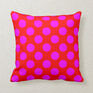Coussin Rouge clair et point de polka magenta