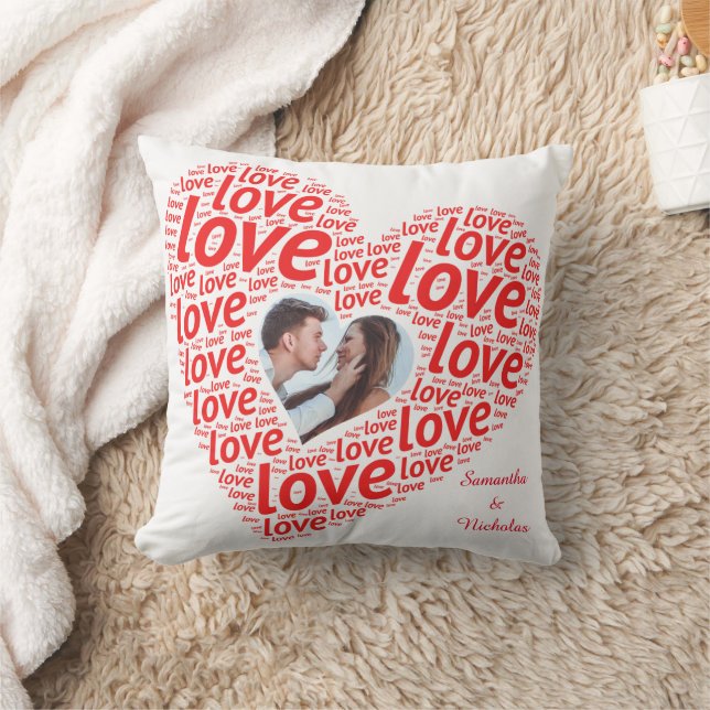 Coussin Rouge "Coeur d'amour" Valentine Typographie Cadre  (Couverture)
