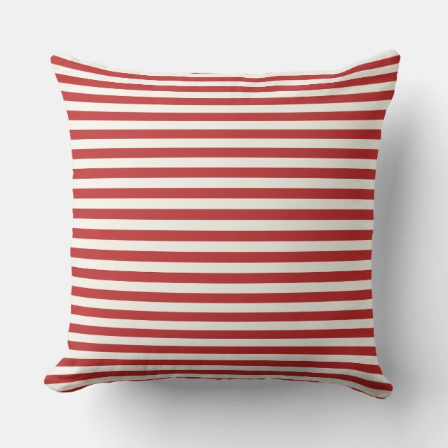 Coussin Rouge cramoisi et blanc moderne rayure demi-pouce  (Recto)
