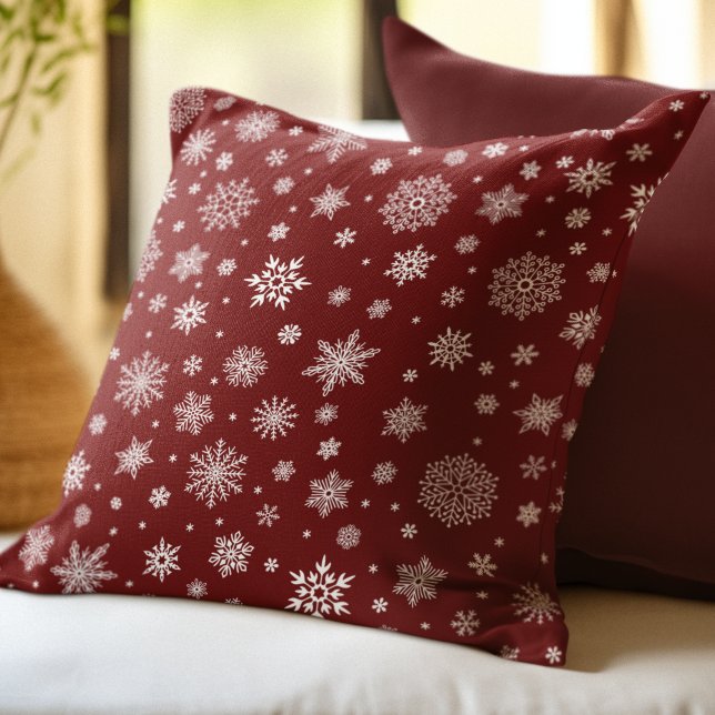Coussin Rouge cramoisson blanc d'hiver (Créateur téléchargé)
