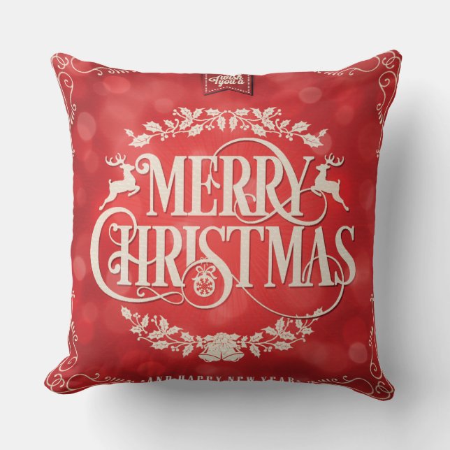 Coussin Rouge & crème Noël & Nouvel An Salutation (Recto)