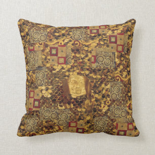 Coussin rouge de brun d'or de Nouveau Klimt d'art