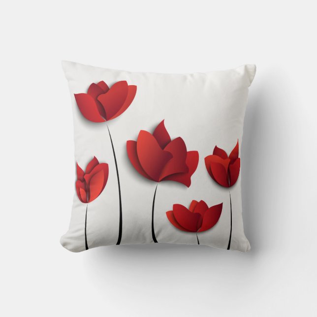 Coussin rouge de conception florale (Recto)