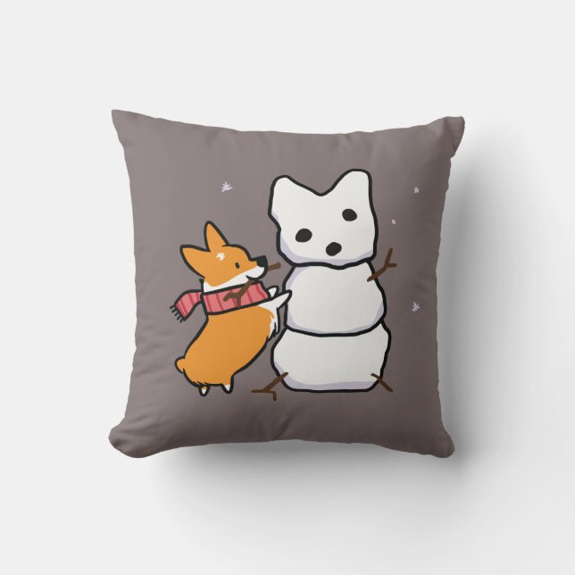Coussin rouge de corgi de bonhomme de neige (Recto)