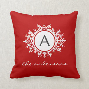 Coussin Rouge de fête de flocon de neige de famille