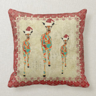 Coussin rouge de fête de Mojo de girafes ambres et